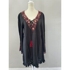 Z & L embroidered black bell sleeve dress size large